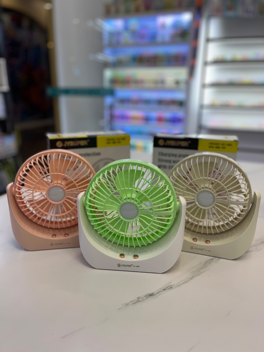 پنکه شارژی رومیزی JYSUPER مدل JY-1881 با چراغ LED